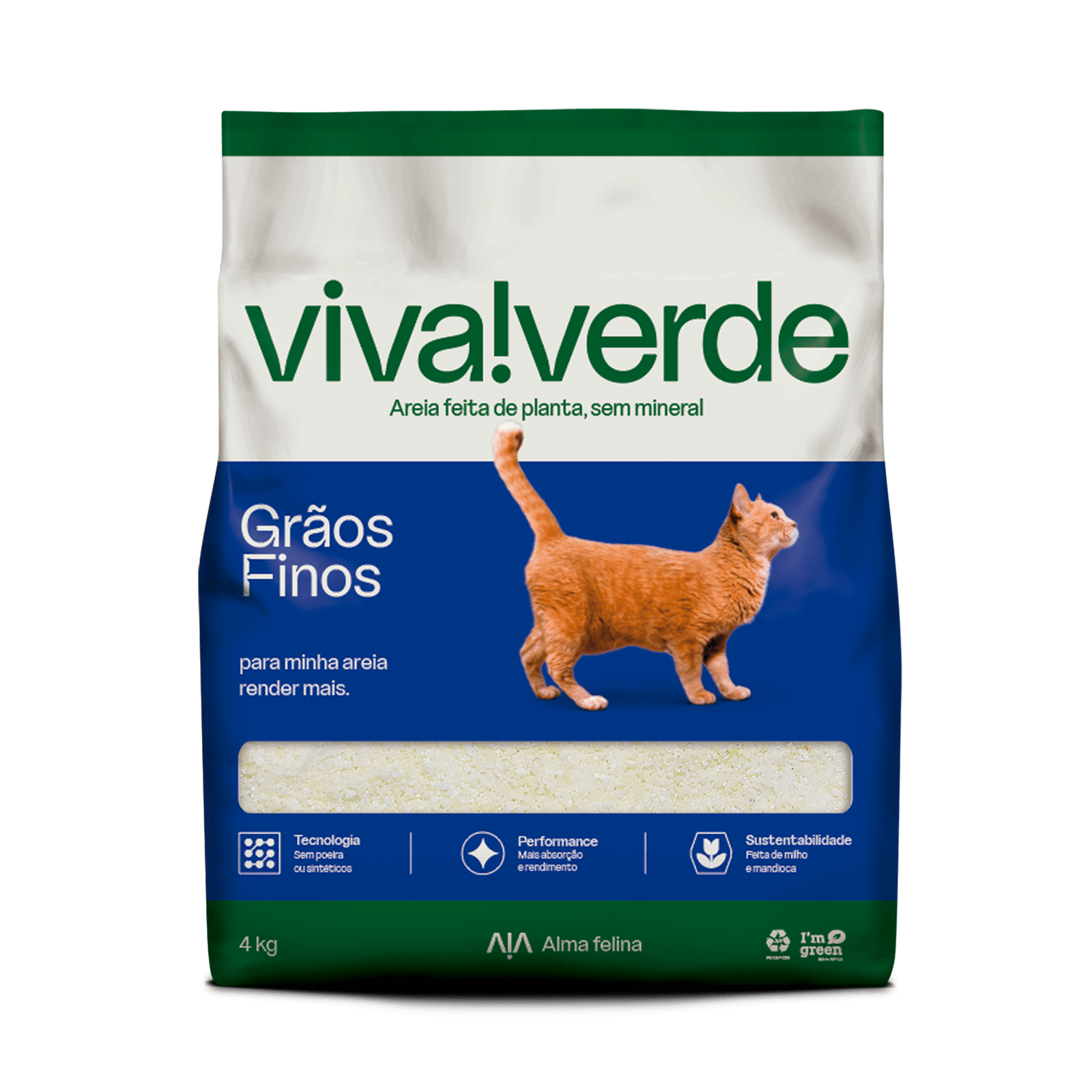 Areia Higiênica Viva Verde Graos Finos para Gatos